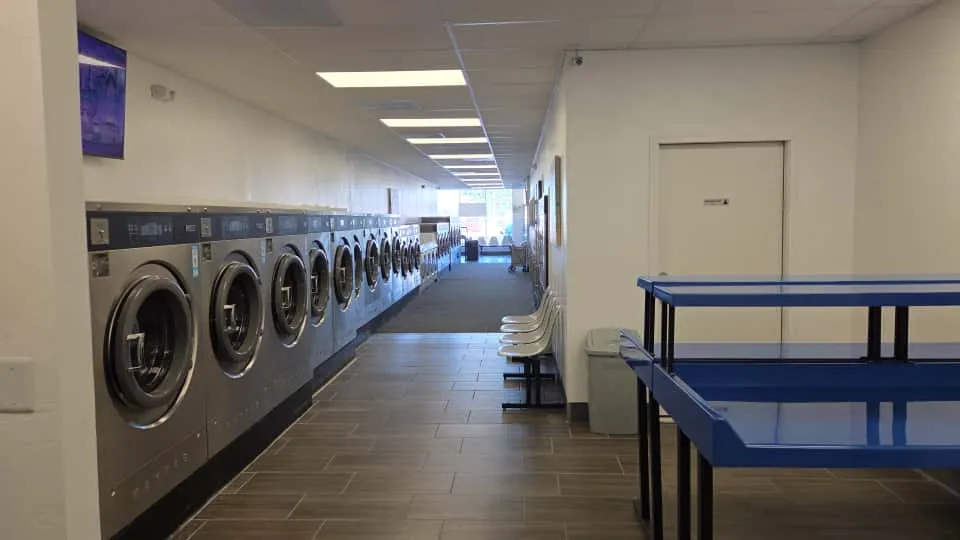 Bright and safe interior of the brand new Tumblerama laundromat facility.